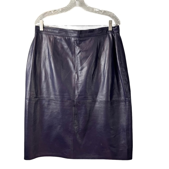 Vintage Navy Blue Leather Mid Length Skirt Size 10 / 31” Waist - Picture 1 of 9